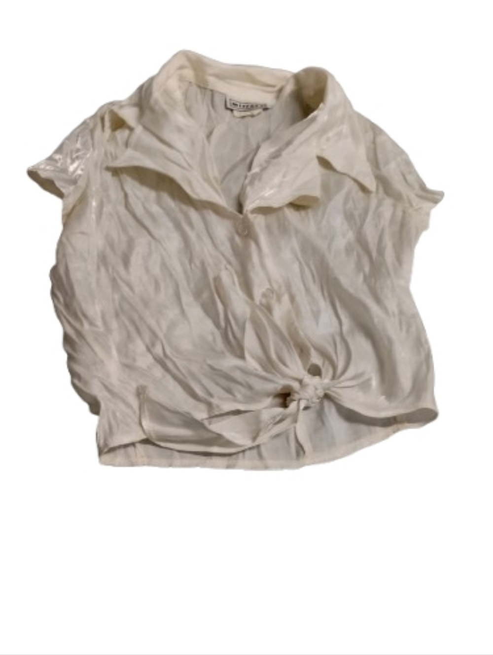 Vintage 1990s 2000s Mirrors Collared Button Down Front Tie Short Sleeve Top